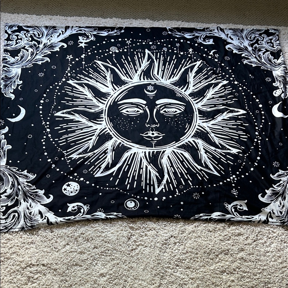 Black and White Sun Tapestry